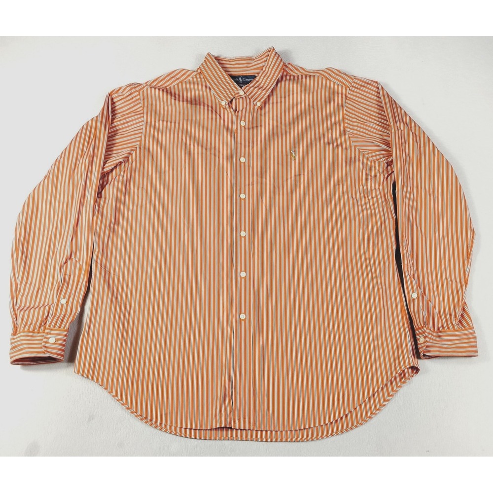 Ralph Lauren Shirt Mens XL Orange Stripe Long Sleeve Classic Fit Business Casual
